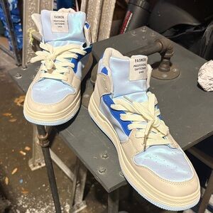 Blue and Cream High-Top Sneakers